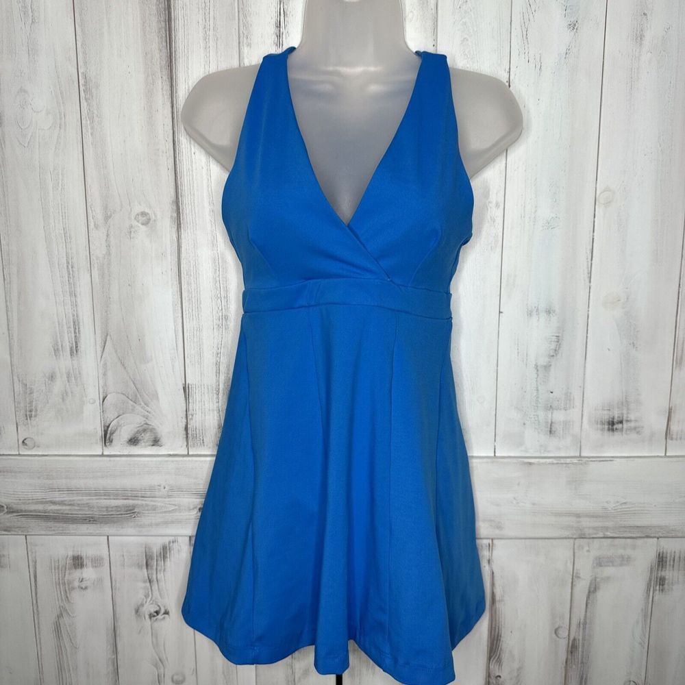 WOMENS CARBON38 X ELEVEN BY VENUS BLUE ACTIVE TENNIS FIT & FLARE DRESS STRETCH S